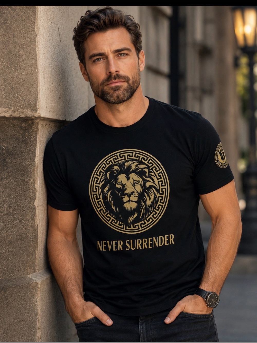 Gold and Black Lion Medallion Short Sleeve Tee